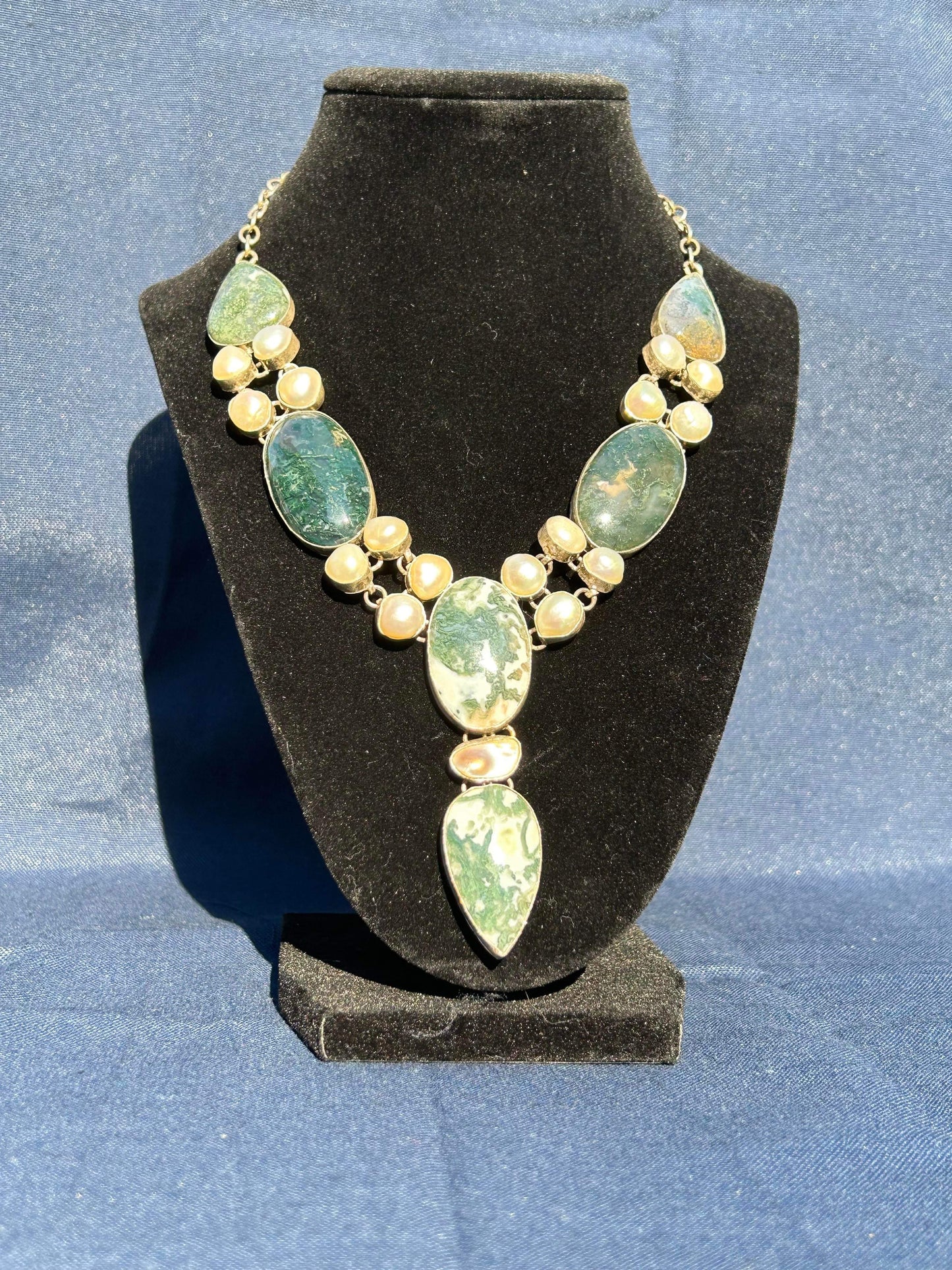 Moss Agate and Indonesian Pearl-Bronze