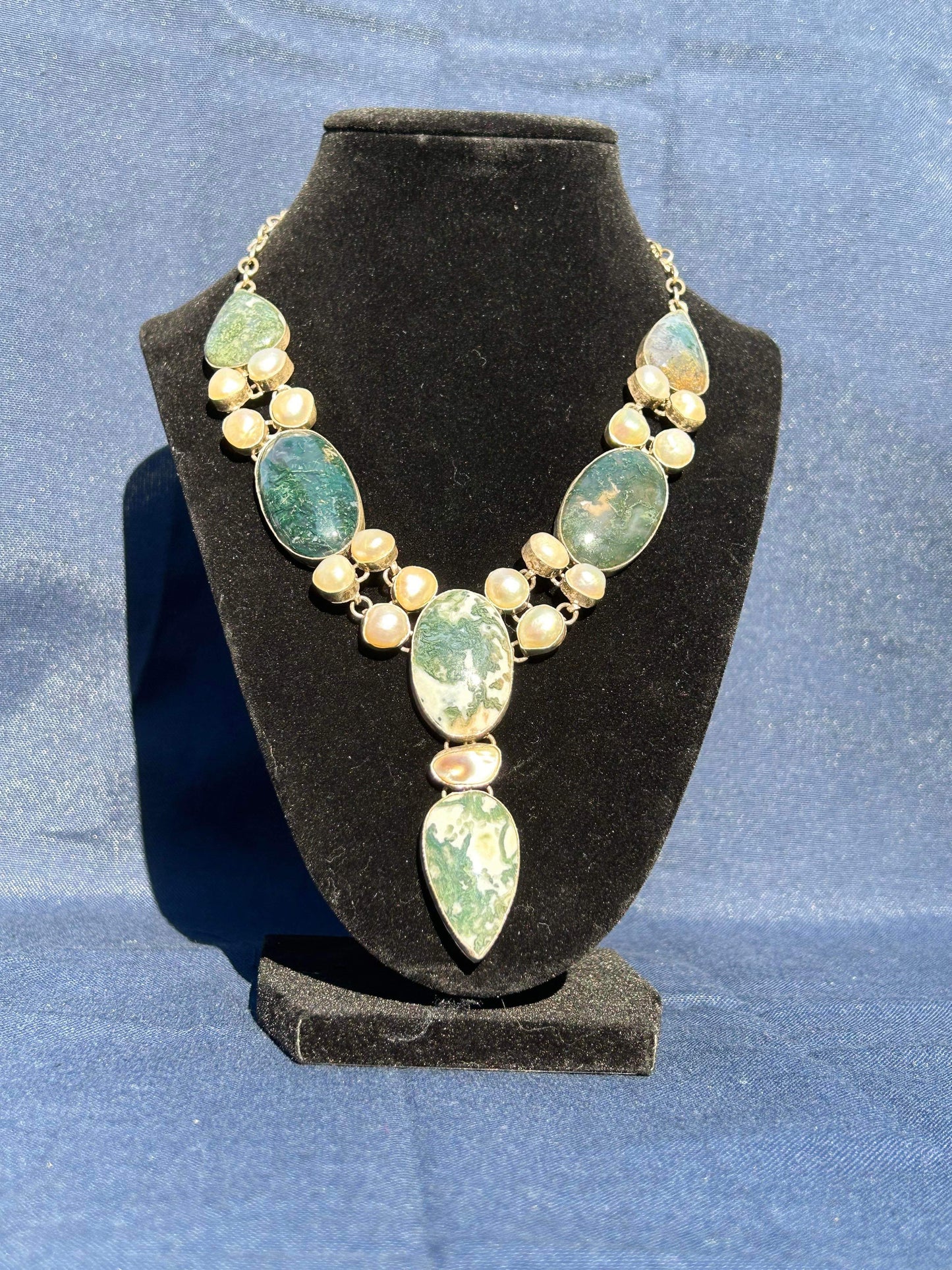 Moss Agate and Indonesian Pearl-Bronze