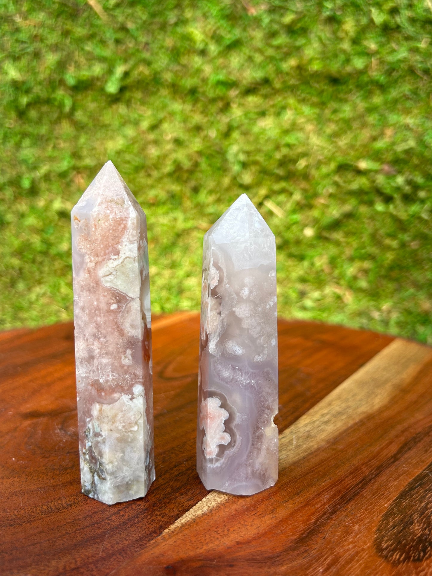 Pink Amethyst and Flower Agate Towers