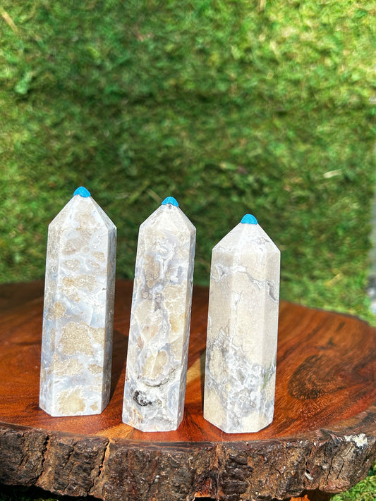 Blue Flower Agate Tower